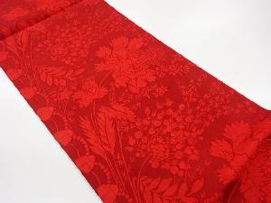 纐纈花に葉・実模様織出し全通袋帯